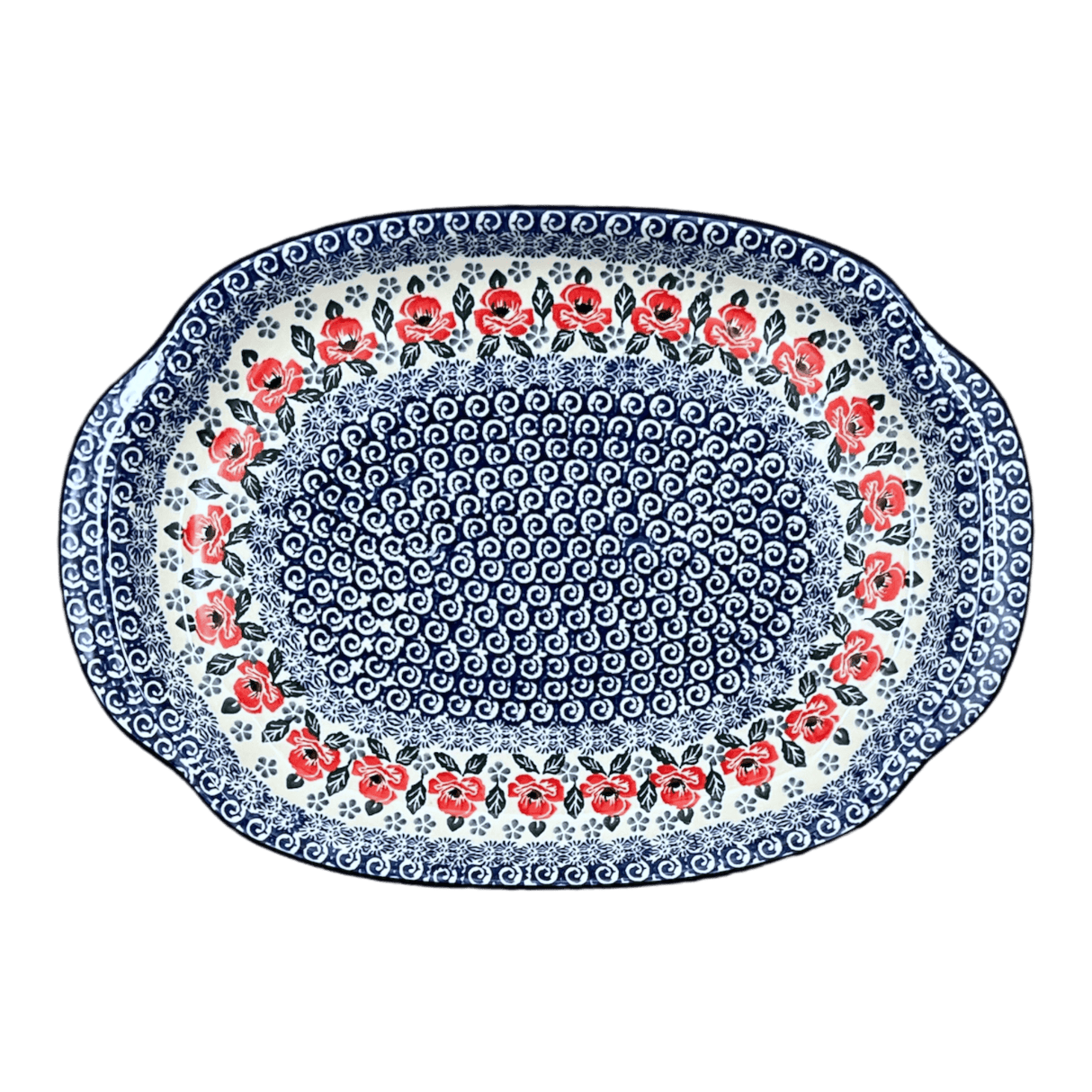Tray, Oval, Handles, 10.75" x 15.25" in "Rosie's Garden" by Ceramika Artystyczna | A684-1490X