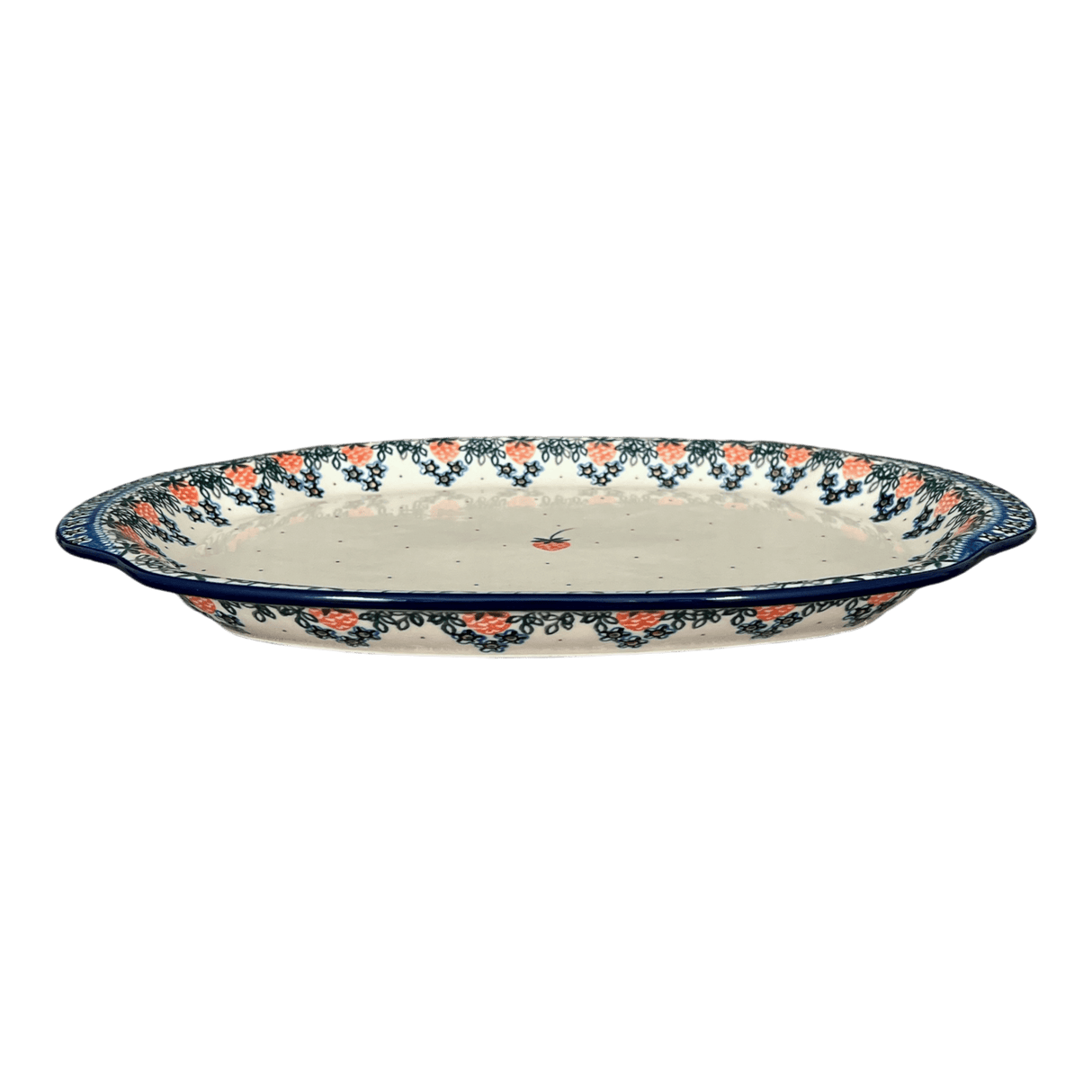 Tray, Oval, Handles, 10.75" x 15.25" in "Strawberry Patch" by Ceramika Artystyczna | A684-721X