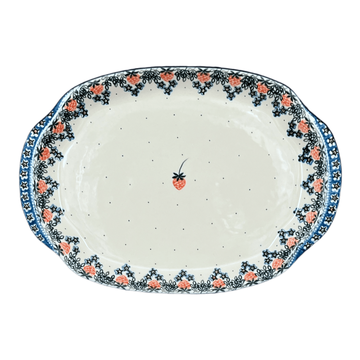 Tray, Oval, Handles, 10.75" x 15.25" in "Strawberry Patch" by Ceramika Artystyczna | A684-721X
