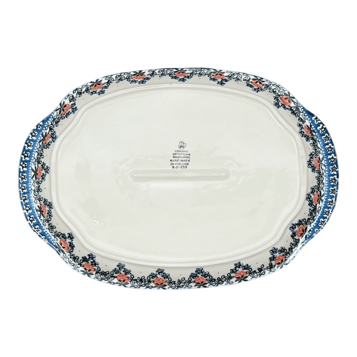 Tray, Oval, Handles, 10.75" x 15.25" in "Strawberry Patch" by Ceramika Artystyczna | A684-721X