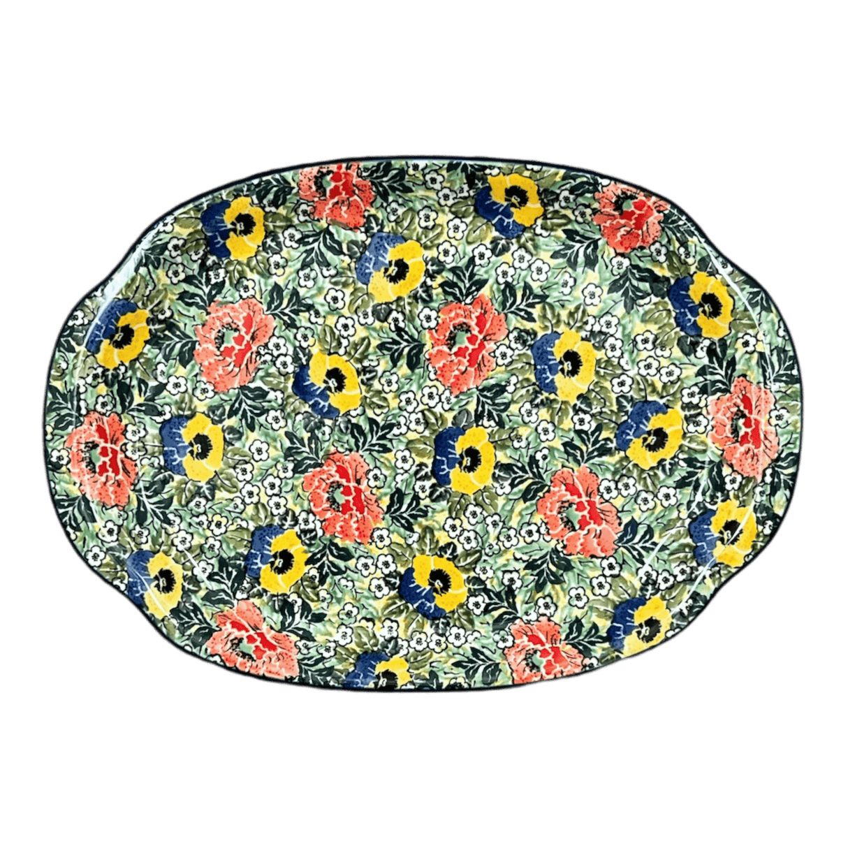 Tray, Oval, Handles, 10.75" x 15.25" in "Tropical Love" by Ceramika Artystyczna | A684-U4705
