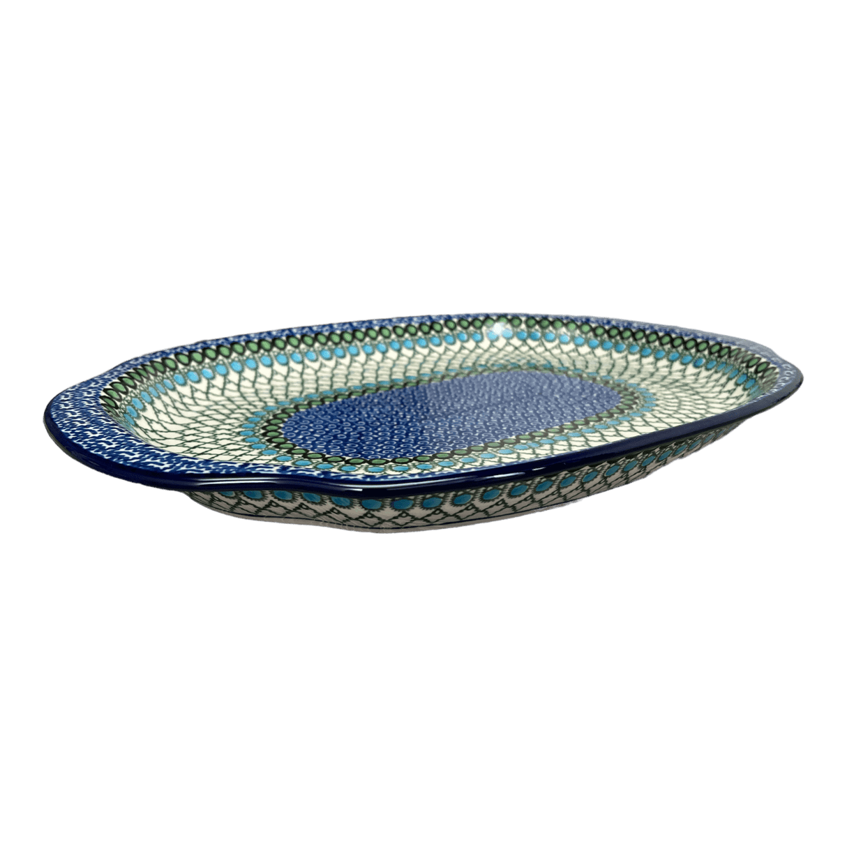 Tray, Oval, Handles, 10.75" x 15.25" in "Mediterranean Waves" by Ceramika Artystyczna | A684-U72