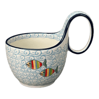 A picture of a Polish Pottery Loop Handle Bowl (Catch of the Day) | A845-2540X as shown at PolishPotteryOutlet.com/products/loop-handle-bowl-catch-of-the-day-a845-2540x