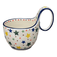 A picture of a Polish Pottery 16 oz. Loop Handle Bowl (Star Shower) | A845-359X as shown at PolishPotteryOutlet.com/products/16-oz-loop-handle-bowl-star-shower-a845-359x