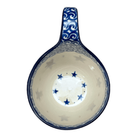 A picture of a Polish Pottery 16 oz. Loop Handle Bowl (Starry Sea) | A845-454C as shown at PolishPotteryOutlet.com/products/16-oz-loop-handle-bowl-starry-sea-a845-454c