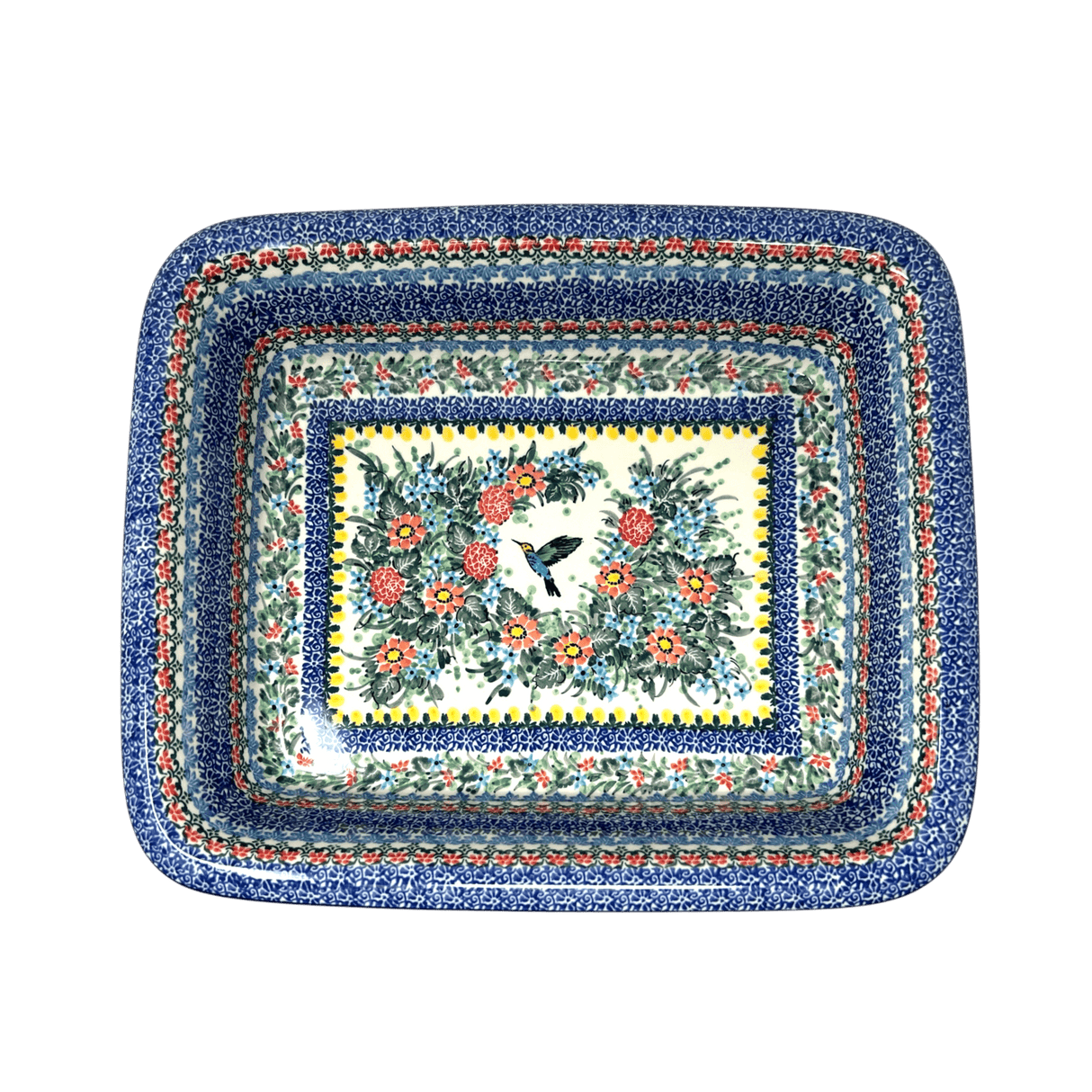 Baker, Rectangular, Edge, 14" x 11" in "Hummingbird Bouquet" by Ceramika Artystyczna | A854-U3357