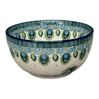 A picture of a Polish Pottery CA 5.5" Deep Bowl (Peacock Plume) | A986-2218X as shown at PolishPotteryOutlet.com/products/5-5-deep-bowl-peacock-plume-a986-2218x