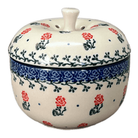 A picture of a Polish Pottery CA Apple Baker (Long Stem Roses) | AA38-1391X as shown at PolishPotteryOutlet.com/products/apple-baker-long-stem-roses-aa38-1391x