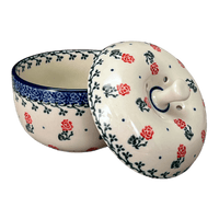 A picture of a Polish Pottery Apple Baker (Long Stem Roses) | AA38-1391X as shown at PolishPotteryOutlet.com/products/apple-baker-long-stem-roses-aa38-1391x