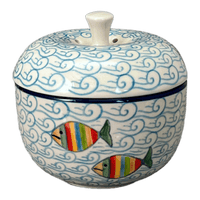 A picture of a Polish Pottery CA Apple Baker (Catch of the Day) | AA38-2540X as shown at PolishPotteryOutlet.com/products/apple-baker-catch-of-the-day-aa38-2540x
