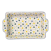 A picture of a Polish Pottery CA 15.5" x 9" Rectangular Baker W/ Handles (Star Shower) | AA56-359X as shown at PolishPotteryOutlet.com/products/8-x-12-rectangular-baker-star-shower-aa56-359x