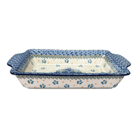 A picture of a Polish Pottery Rectangular Casserole W/Handles (Pansy Cluster) | AA59-2276X as shown at PolishPotteryOutlet.com/products/rectangular-casserole-w-handles-pansy-cluster-aa59-2276x