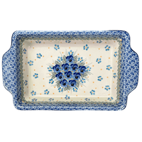 A picture of a Polish Pottery Rectangular Casserole W/Handles (Pansy Cluster) | AA59-2276X as shown at PolishPotteryOutlet.com/products/rectangular-casserole-w-handles-pansy-cluster-aa59-2276x