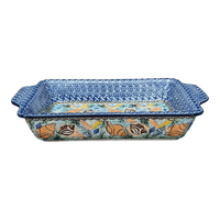 A picture of a Polish Pottery 13" x 8" Rectangular Casserole W/ Handles (Poseidon's Treasure) | AA59-U1899 as shown at PolishPotteryOutlet.com/products/13-x-8-rectangular-casserole-w-handles-poseidons-treasure-aa59-u1899