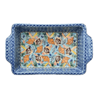 A picture of a Polish Pottery 13" x 8" Rectangular Casserole W/ Handles (Poseidon's Treasure) | AA59-U1899 as shown at PolishPotteryOutlet.com/products/13-x-8-rectangular-casserole-w-handles-poseidons-treasure-aa59-u1899