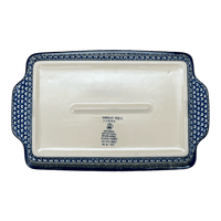 A picture of a Polish Pottery 13" x 8" Rectangular Casserole W/ Handles (Green Goddess) | AA59-U408A as shown at PolishPotteryOutlet.com/products/13-x-8-rectangular-casserole-w-handles-green-goddess-aa59-u408a