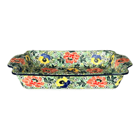 A picture of a Polish Pottery 13" x 8" Rectangular Casserole W/ Handles (Tropical Love) | AA59-U4705 as shown at PolishPotteryOutlet.com/products/13-x-8-rectangular-casserole-w-handles-tropical-love-aa59-u4705