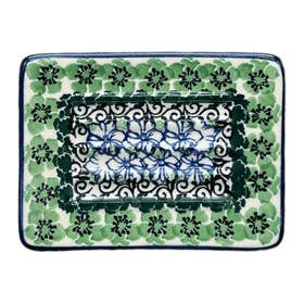 Polish Pottery CA 3.25" x 4.5" Rectangular Soap Dish (Ring of Green) | AA97-1479X Additional Image at PolishPotteryOutlet.com