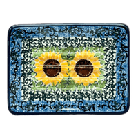 A picture of a Polish Pottery 3.25" x 4.5" Rectangular Soap Dish (Sunflowers) | AA97-U4739 as shown at PolishPotteryOutlet.com/products/3-25-x-4-5-rectangular-soap-dish-sunflowers-aa97-u4739