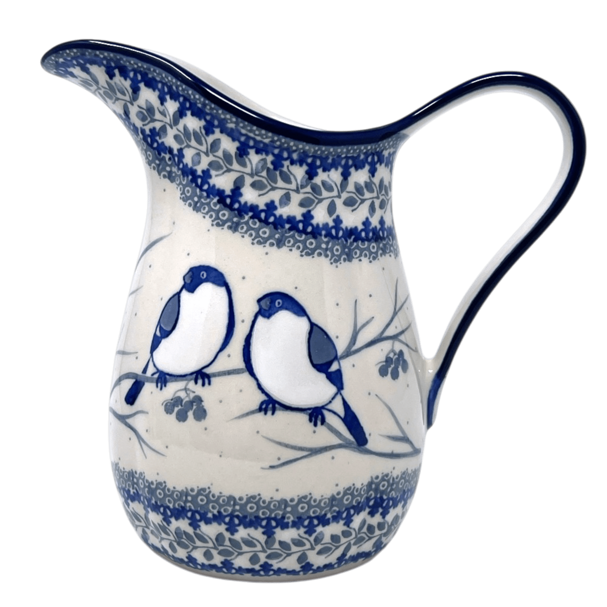 Pitcher, Fancy, Small 30 oz. in "Bullfinch on Blue" by Ceramika Artystyczna | AB36-U4830
