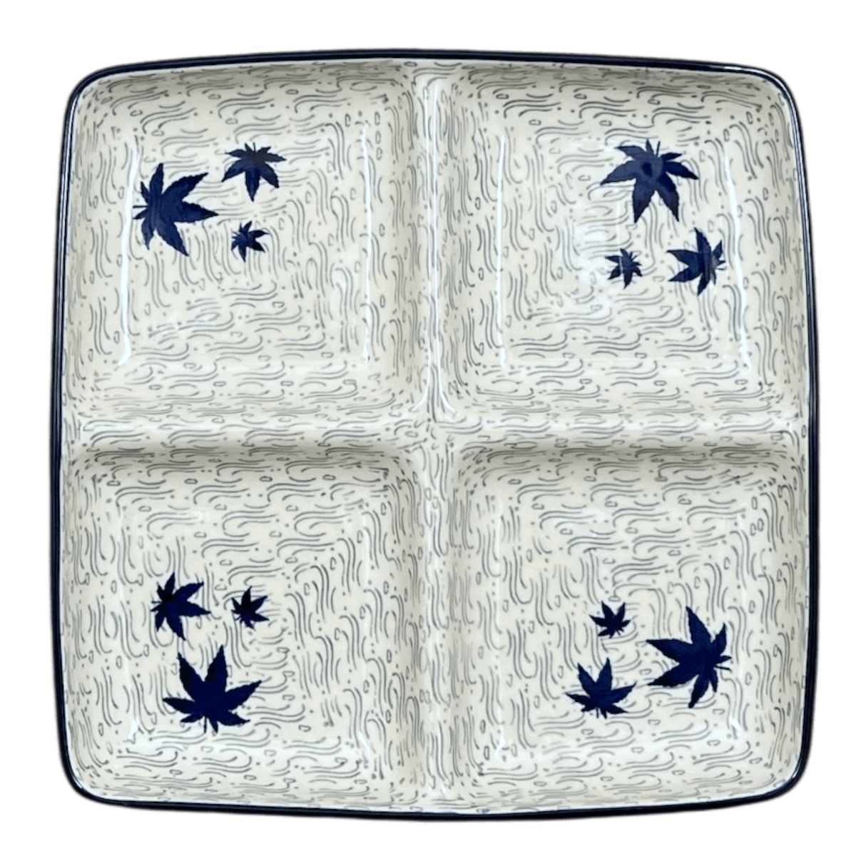 Divided Square Dish, 9.75" in "Blue Sweetgum" by Ceramika Artystyczna | AB40-2545X