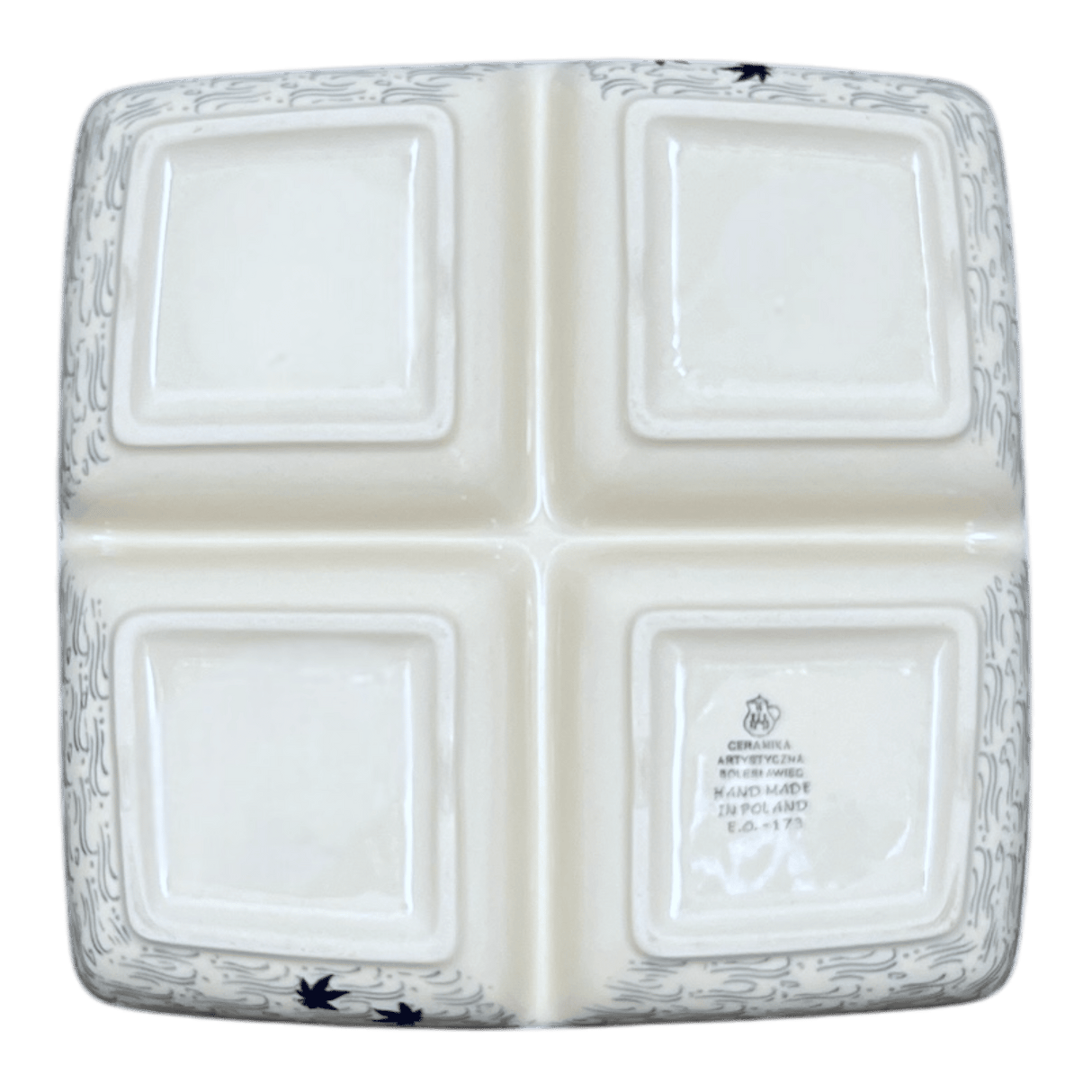 Divided Square Dish, 9.75" in "Blue Sweetgum" by Ceramika Artystyczna | AB40-2545X