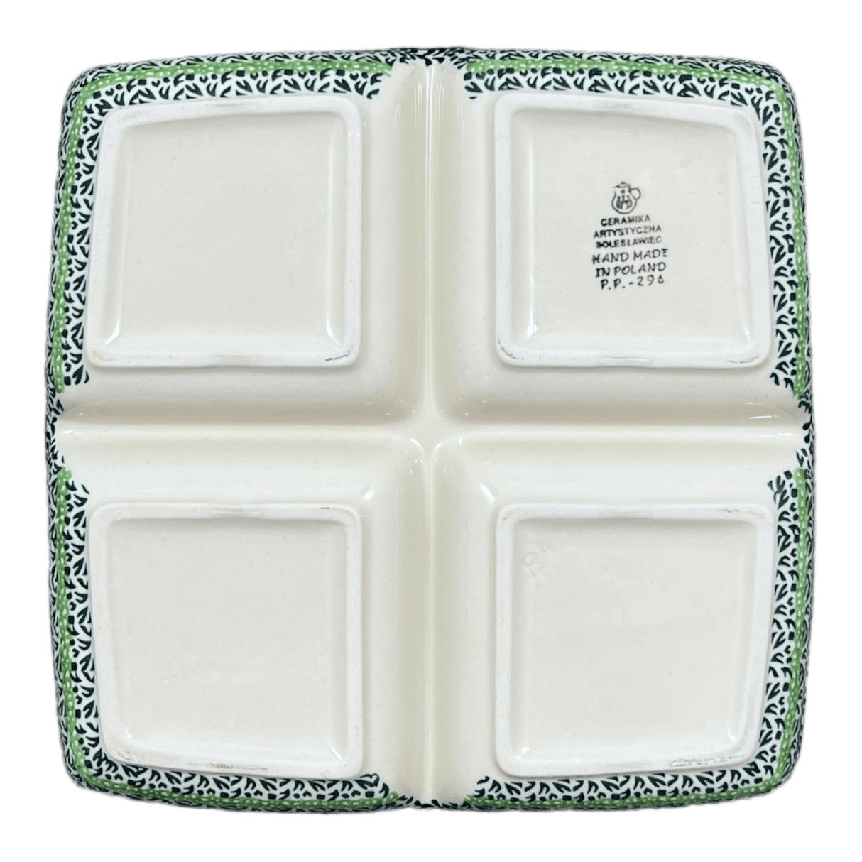 Divided Square Dish, 9.75" in "Lemons and Leaves" by Ceramika Artystyczna | AB40-2749X