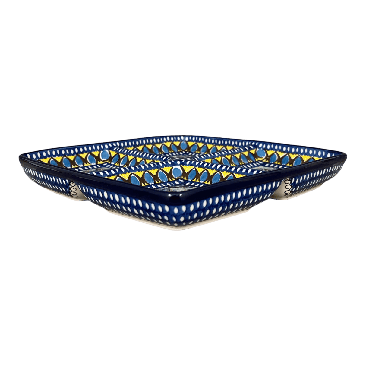 Divided Square Dish, 9.75" in "Regal Roosters" by Ceramika Artystyczna | AB40-U2617