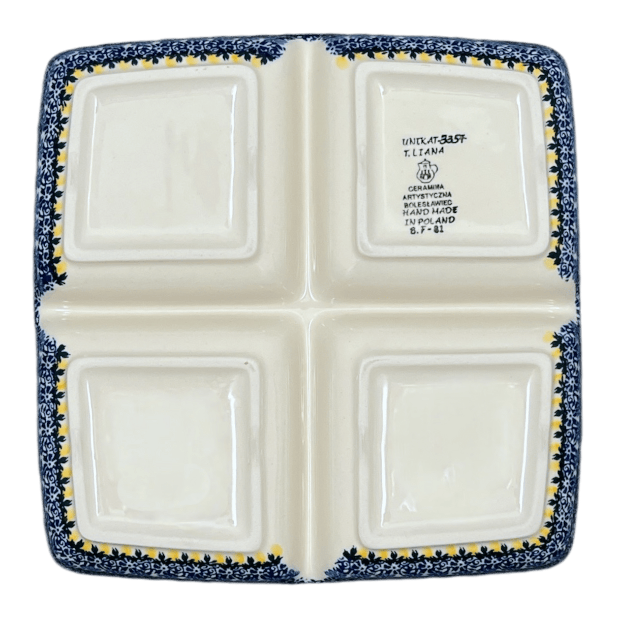 Divided Square Dish, 9.75" in "Hummingbird Bouquet" by Ceramika Artystyczna | AB40-U3357
