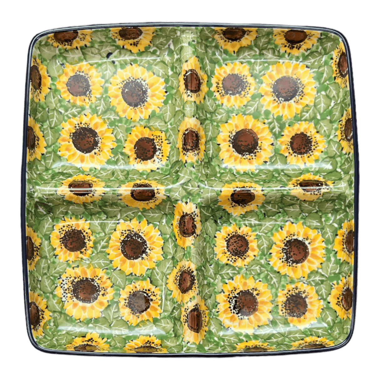 Divided Square Dish, 9.75" in "Sunflower Field" by Ceramika Artystyczna | AB40-U4737