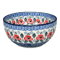 A picture of a Polish Pottery CA 6.25" Round Deep Bowl (Rosie's Garden) | AC37-1490X as shown at PolishPotteryOutlet.com/products/6-25-round-deep-bowl-rosies-garden-ac37-1490x