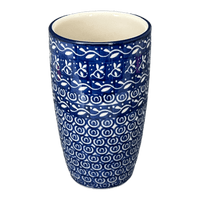 A picture of a Polish Pottery CA 14 oz. Tumbler (Wavy Blues) | AC53-905X as shown at PolishPotteryOutlet.com/products/14-oz-tumbler-wavy-blues-ac53-905x