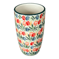 A picture of a Polish Pottery CA 14 oz. Tumbler (Tulip Burst) | AC53-U4226 as shown at PolishPotteryOutlet.com/products/14-oz-tumbler-tulip-burst-ac53-u4226