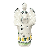 A picture of a Polish Pottery CA 9" Tall Angel Luminary  (Lemons and Leaves) | AC68-2749X as shown at PolishPotteryOutlet.com/products/9-tall-angel-luminary-lemons-and-leaves-ac68-2749x
