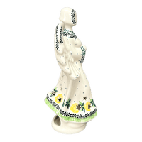 A picture of a Polish Pottery CA 9" Tall Angel Luminary  (Lemons and Leaves) | AC68-2749X as shown at PolishPotteryOutlet.com/products/9-tall-angel-luminary-lemons-and-leaves-ac68-2749x