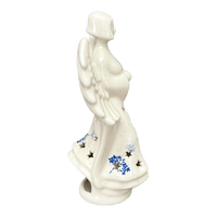 A picture of a Polish Pottery 9" Tall Angel Luminary  (In the Wind) | AC68-2788X as shown at PolishPotteryOutlet.com/products/9-tall-angel-luminary-in-the-wind-ac68-2788x