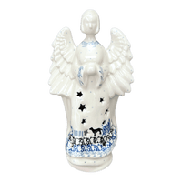 A picture of a Polish Pottery 9" Tall Angel Luminary  (Labrador Loop) | AC68-2862X as shown at PolishPotteryOutlet.com/products/9-tall-angel-luminary-labrador-loop-ac68-2862x