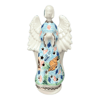 A picture of a Polish Pottery CA 9" Tall Angel Luminary  (Poseidon's Treasure) | AC68-U1899 as shown at PolishPotteryOutlet.com/products/9-tall-angel-luminary-poseidons-treasure-ac68-u1899