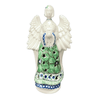 A picture of a Polish Pottery 9" Tall Angel Luminary  (Green Goddess) | AC68-U408A as shown at PolishPotteryOutlet.com/products/9-tall-angel-luminary-green-goddess-ac68-u408a