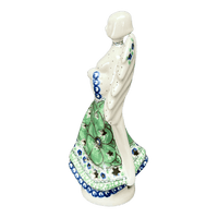 A picture of a Polish Pottery 9" Tall Angel Luminary  (Green Goddess) | AC68-U408A as shown at PolishPotteryOutlet.com/products/9-tall-angel-luminary-green-goddess-ac68-u408a