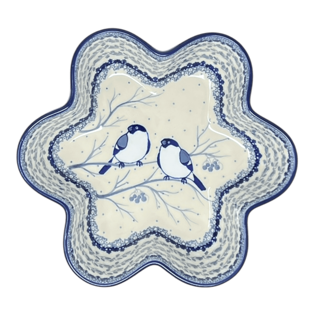 Baker, Flower-Shaped, 9.25" in "Bullfinch on Blue" by Ceramika Artystyczna | AD20-U4830