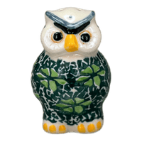 A picture of a Polish Pottery 2.25" Individual Owl Shaker (Pride of Ireland) | AD91-2461X as shown at PolishPotteryOutlet.com/products/2-25-individual-owl-shaker-pride-of-ireland-ad91-2461x
