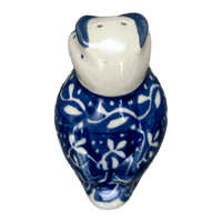 A picture of a Polish Pottery 2.25" Individual Owl Shaker (Wavy Blues) | AD91-905X as shown at PolishPotteryOutlet.com/products/2-25-individual-owl-shaker-wavy-blues-ad91-905x