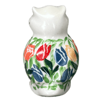 A picture of a Polish Pottery Individual Owl Shaker (Tulip Burst) | AD91-U4226 as shown at PolishPotteryOutlet.com/products/individual-owl-shaker-tulip-burst-ad91-u4226