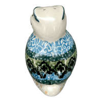A picture of a Polish Pottery CA 2.25" Individual Owl Shaker (Aztec Blues) | AD91-U4428 as shown at PolishPotteryOutlet.com/products/2-25-individual-owl-shaker-aztec-blues-ad91-u4428