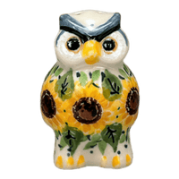 A picture of a Polish Pottery 2.25" Individual Owl Shaker (Sunflowers) | AD91-U4739 as shown at PolishPotteryOutlet.com/products/2-25-individual-owl-shaker-sunflowers-ad91-u4739