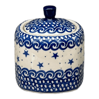 A picture of a Polish Pottery CA 4" Sugar Bowl (Starry Sea) | AF38-454C as shown at PolishPotteryOutlet.com/products/4-sugar-bowl-starry-sea-af38-454c