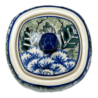 A picture of a Polish Pottery CA 4" Sugar Bowl (Blue Dahlia) | AF38-U1473 as shown at PolishPotteryOutlet.com/products/4-sugar-bowl-blue-dahlia-af38-u1473