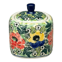 A picture of a Polish Pottery CA 4" Sugar Bowl (Tropical Love) | AF38-U4705 as shown at PolishPotteryOutlet.com/products/4-sugar-bowl-tropical-love-af38-u4705