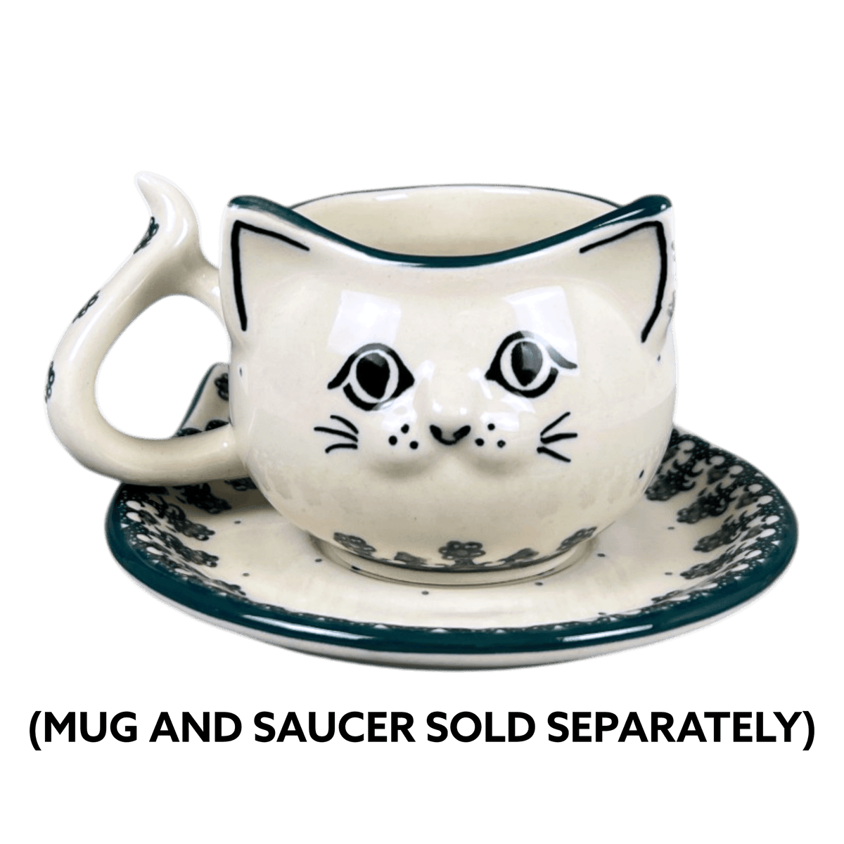 Mug, Cat Shaped, 10 oz in "Green Lace" by Ceramika Artystyczna | AH14-1149Q